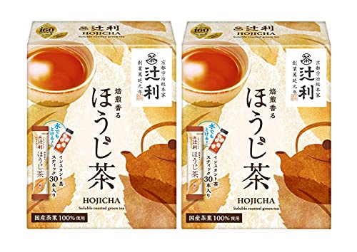 Tsujiri Roasted Hojicha Tea Sticks - Premium Instant Kyoto Tea (30 Sticks x 2 Boxes)